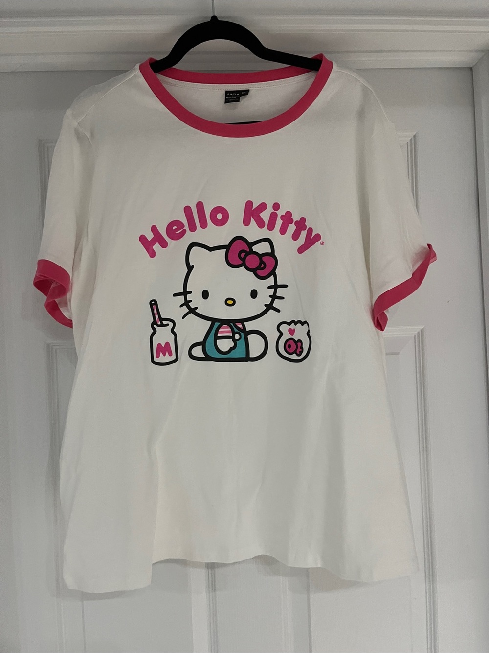 Hello Kitty White Tee with Pink Accents and Teal Details
